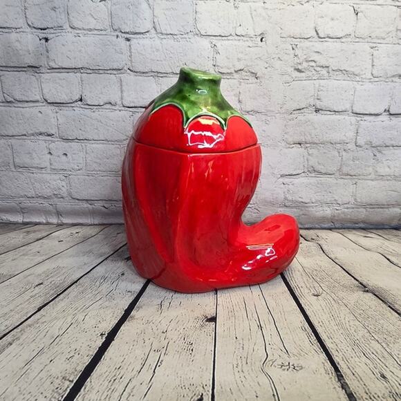 Vintage Han Painted Ceramic Red Hot Chilli Pepper Cookie Jar - Picture 1 of 10
